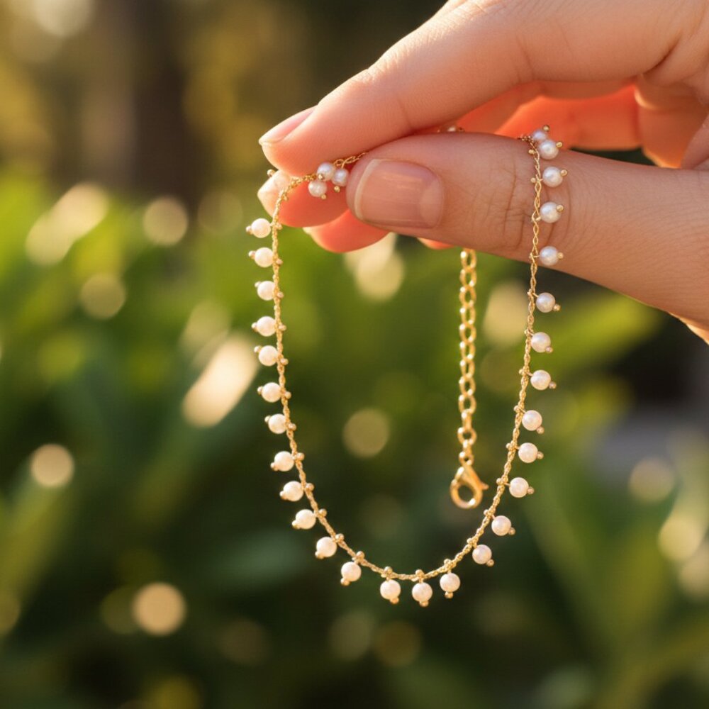 "Handmade Anklet – Elegant & Delicate Jewelry for Women | UNVRC1712 - Picture 4 of 6